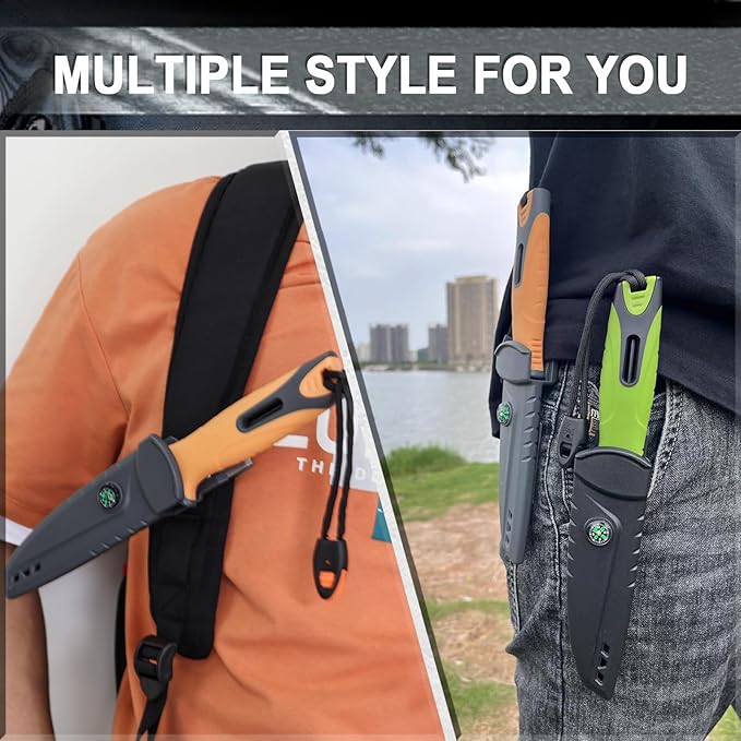 Fixed blade hunting knife-Stainless Steel Blade,Fixed blade knife with sheath, Fire Starter, Sharpener, Whistle and Compass,Survival Tactical Knife for Hunting,Fishing,Camping and Bushcraft