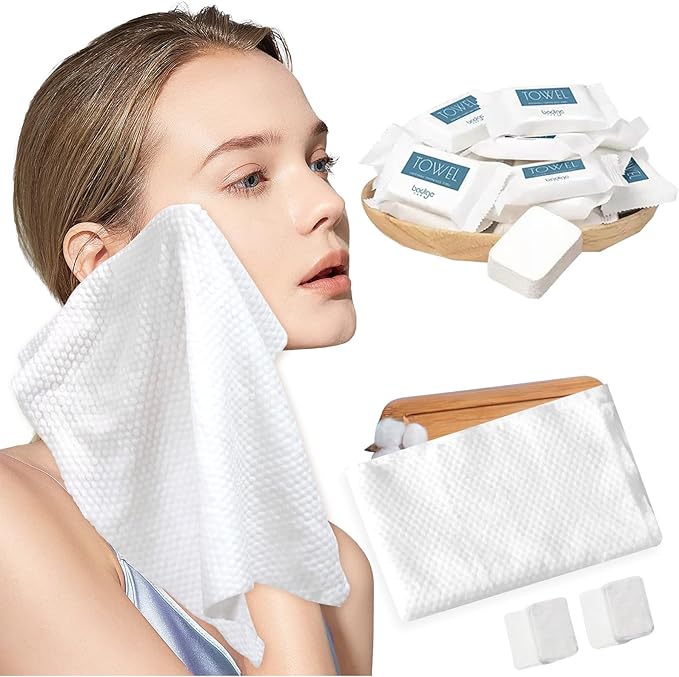 Disposable Compressed Face Towels, 48 Pack Individually Wrapped, 11.8" × 9.5" Pure Cotton Travel Towels, Quick-Expand, Ultra Absorbent & Thickened Portable Towels