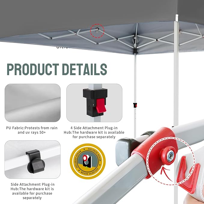 CROWN SHADES Pop Up Canopy Tent, 8x8 Commercial Canopy Tent with 4" Wheels, 4 Upgraded Weights, Patented Centerlock, 400D Strength Oxford Fabric, Sto'N Go Bag, Gray