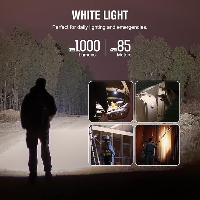 OLIGHT Arkfeld UV Rechargeable EDC Flashlight, 1000 Lumens White LED and 365nm Blacklight Combo for Outdoors, Emergency, Working, Pet Urine Detection (Black NW)