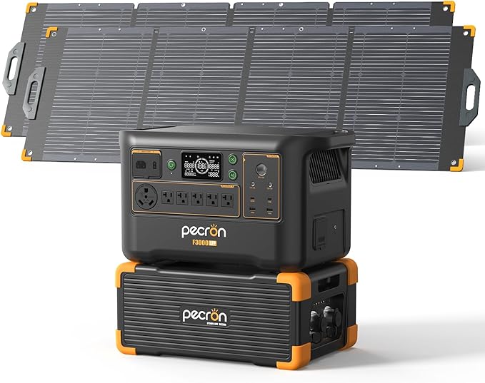 Pecron Portable Power Station F3000LFP with 3072Wh Extra Battery, 200W Solar Panel*2, 3072Wh Solar Camping Generator, 3600W Solar Generator for RV, Home Use, CPAP