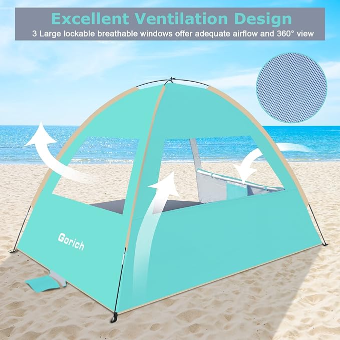 Gorich Beach Tent Sun Shelter for 3/4-5/6-7/8-10 Person with UPF 50ï¼?UV Protection, Lightweight & Easy Setup Beach Shade Canopy, Portable Beach Shade Tent Beach Cabana