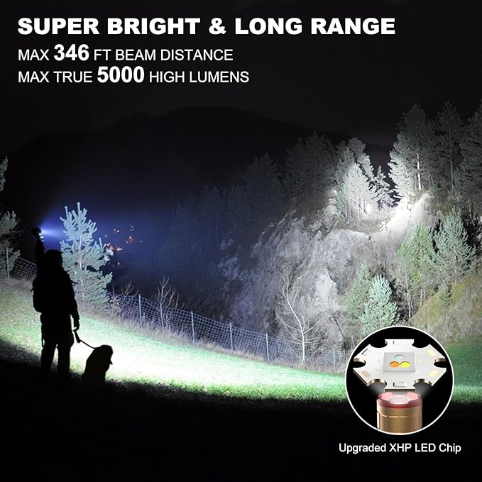 3 in 1 Rechargeable Flashlight True 5000 Lumens Outdoor Strong Cob Light, 5000mAh Zoomable Beam LED Flash Light with Magnet Power Failure Emergency Survival Kits Snowstorm (6 in 1)