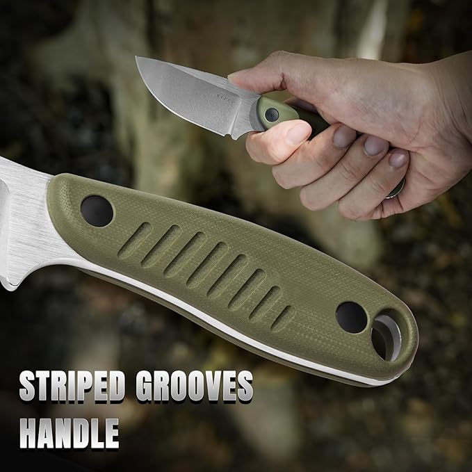 Kizer Hare Fixed Blade Knife with Sheath, 3.14" Nitro V Blade EDC Hunting Knife with Olive Green G10 Handle, Small Bushcraft Neck Knives, Outdoor Camping Knives for Men Women, 1077M2