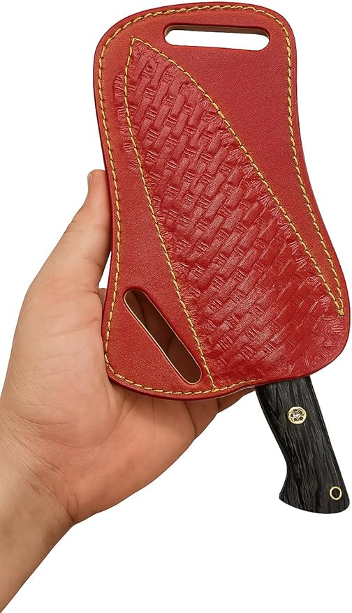 Custom Handmade Hunting Wengi Wood Knife with Leather Sheath - Ideal for Skinning, Outdoor Camping, Hiking - EDC Fixed Blade Bushcraft Knives with Walnut Wood Handle. (Maroon Wengi Knife)