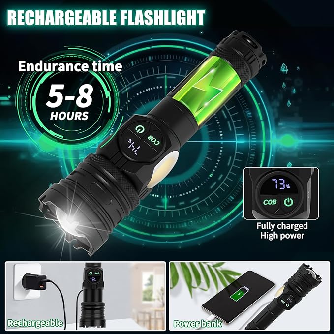 2 Pack Rechargeable Flashlight, 3000 High Lumen Super Bright LED Tactical Flashlight, Upgraded with 9 Modes, High Power Waterproof Dual Button/Dual Port Flashlight for Outdoor, Camping