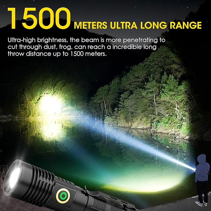 Rechargeable Flashlight High Lumens 2 Packs, High Lumens Super Bright Flash Light, Long-Range Zoomable LED Flashlights for Emergency, EDC, Searching, Waterproof Flashlight Dimmable