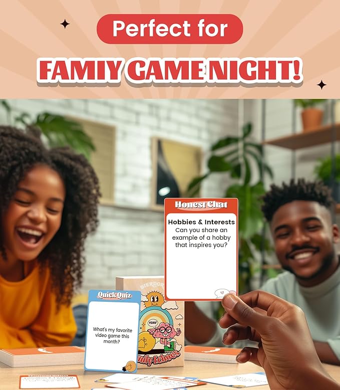 BIERDORF 2 Pack Waterproof Black Plastic Playing Cards & Family Echoes Conversation Cards - Durable, Portable Decks & Fun Relationship-Building Game for Families Members