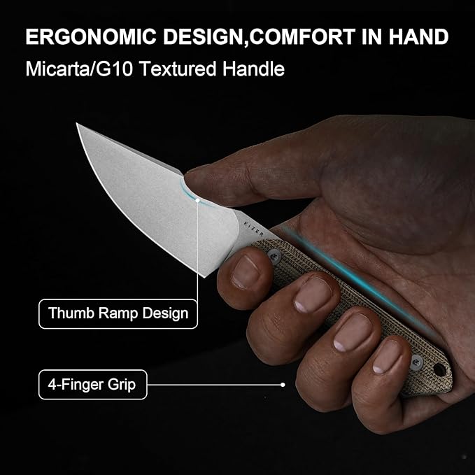 Kizer Mini Harpoon Fixed Blade Knife with Sheath, AEB-L Blade Hunting Knife with Micarta Handle, Camping Fixed Blade Small EDC knives for Hiking, Survival 1040S7