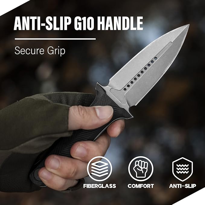 Dispatch Tactical Fixed Blade Knife, 3.89" 8Cr13Mov Steel Blade with Ergonomic G10 Handle, Full Tang Double Edge Survival Knives with Kydex Sheath Horizontal & Vertical for Outdoor Activities