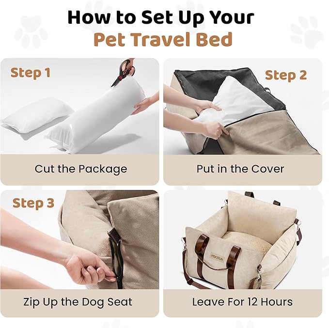 Booster Cozy Dog Car Seat for Medium Dogs, Soft Dog Bed for Car, Safety Travel Bed & Portable Pet Carrier, Removable & Washable with Storage Pockets, Clip-On Safety Belt