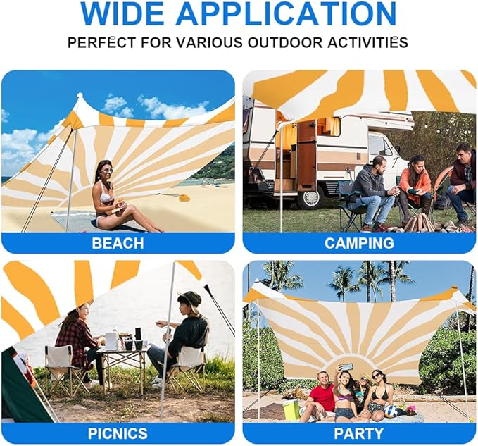 YUKIHOME Beach Tent Sun Shade Canopy Tent, UPF 50+ Camping Beach Sun Shelter 7 x 7ft 2 Pole, Lightweight, Easy Set Up and Carry