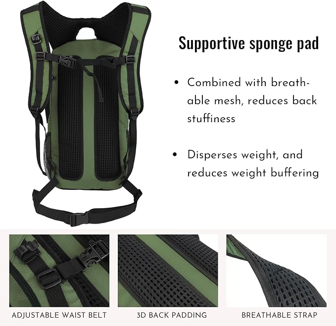 Zavothy 18L Multipurpose Hiking Backpack with 3L Water Bladder ??Durable Hydration Backpack with Insulated Bladder Compartment, Hidden Helmet Holder & Rain Cover ??for Hiking, Commuting, and Camping