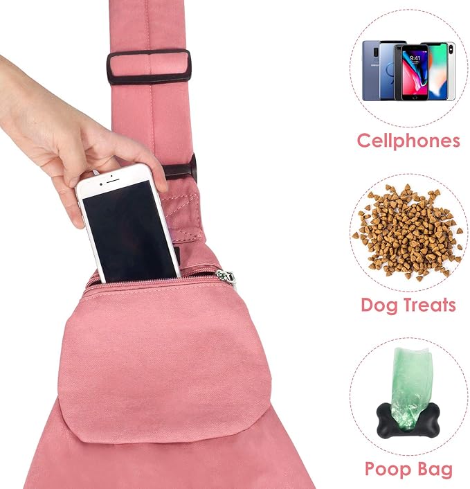 SlowTon Dog Carrier Sling - Thick Padded Shoulder Strap Adjustable Dog Carriers for Small Dogs, Puppy Carrier Purse for Pet Cat with Front Zipper Pocket Safety Belt Machine Washable (Pink M)