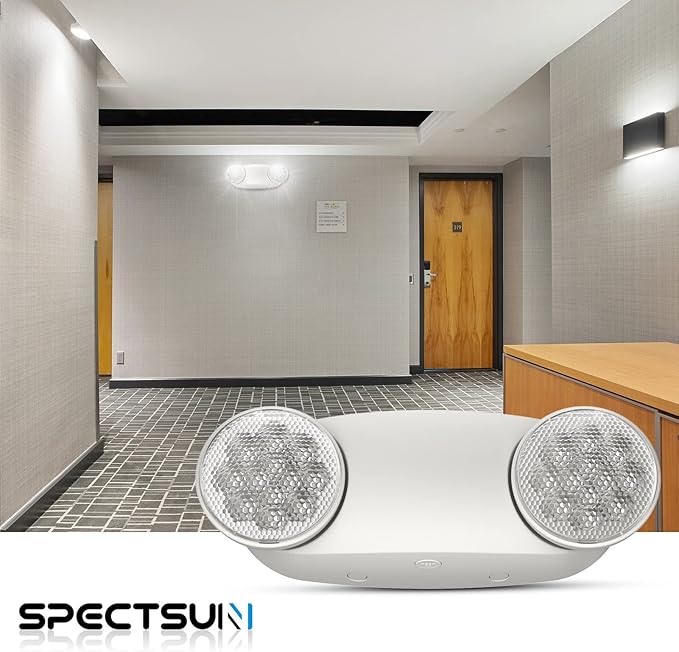 SPECTSUN 8 Pack LED Exit Emergency Light Combo with Battery Backup-US Standard Commercial Corded Emergency Exit Sign Lights for Home Power Failure,UL 924 Certified,White Emergency Lighting Exit Signs