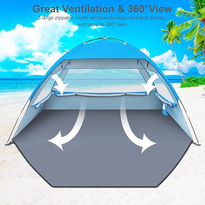 Gorich Beach Tent Sun Shelter for 3/4-5/6-7/8-10 Person with UPF 50ï¼?UV Protection, Lightweight & Easy Setup Beach Shade Canopy, Portable Beach Shade Tent Beach Cabana