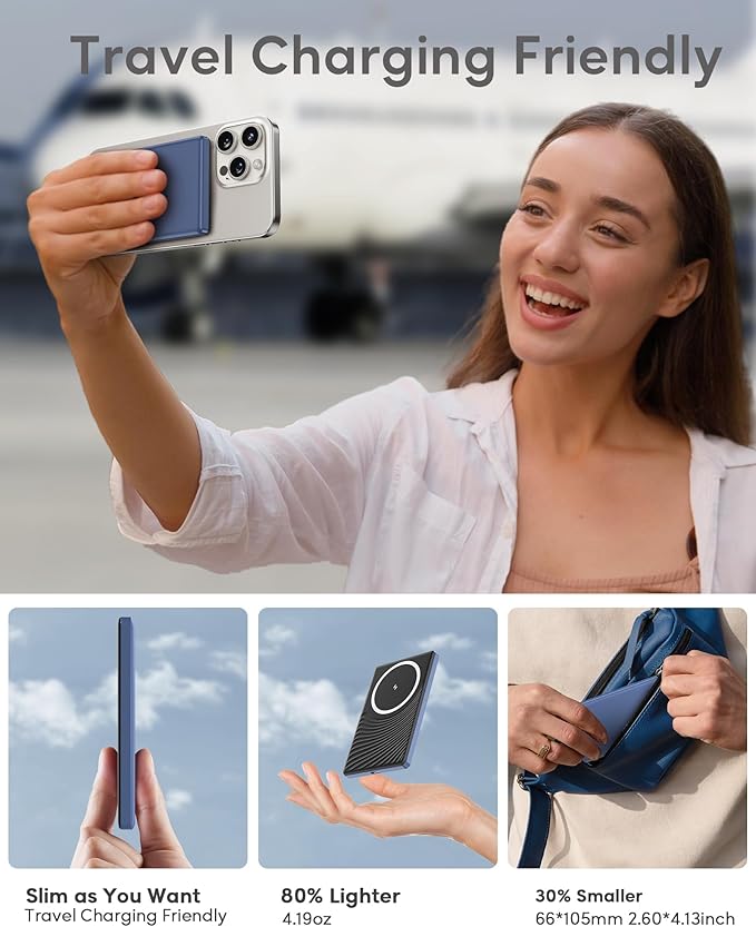 for Magsafe Battery Pack, Ultra Slim Wireless Portable Charger 5000mAh, 20W PD Magnetic Power Bank Fast Charging USB C in&Out Powerbank for iPhone 16/15/14/13/12 Mini Plus Pro Max,Blue