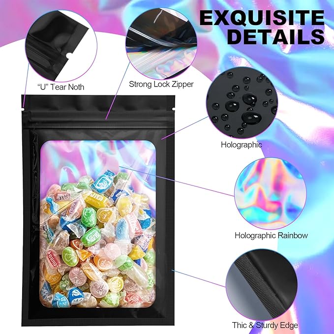 100 Pack Mylar Bags - 5.5 x 7.8 Inch Resealable Smell Proof Bags Foil Pouch Flat Bag with Front Window Blue