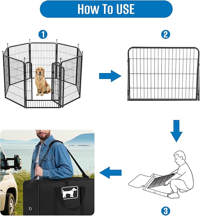 SIRUITON 2Pack Dog Playpen Storage Bag, Fits 40" H 8 Panels and 9 Stakes,Suitable for Foldable Exercise Pet Playpen, Dog Fence Travel Bag, with Reinforcing Plate & Shoulder (Black, 2P-40 inch)