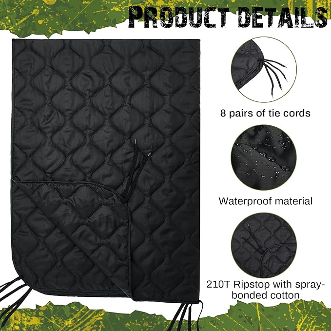 Barydat 80 x 60 Inch Woobie Military Poncho Liner Woobie Blanket Waterproof Thermal Poncho Liner with Bag Camo for Outdoor Camping Hunting Hiking