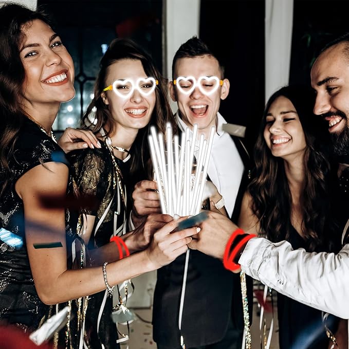 60 Pack 8??White Glow Sticks Bulk Bright Glow Sticks with 60 Connectors 20 Heart Glasses Glow In The Dark Party Supplies Neon Party Decorations Glow Bracelet Glasses for Carnival(White)
