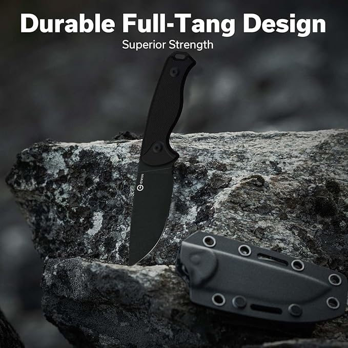 CIVIVI Timberbark Fixed Blade Knife with Kydex Sheath & Clip, 3.2" 14C28N Blade G10 Handle with Lanyard, Ideal EDC Hunting Knife for Outdoor Adventures Camping Hiking C23094-1, Black
