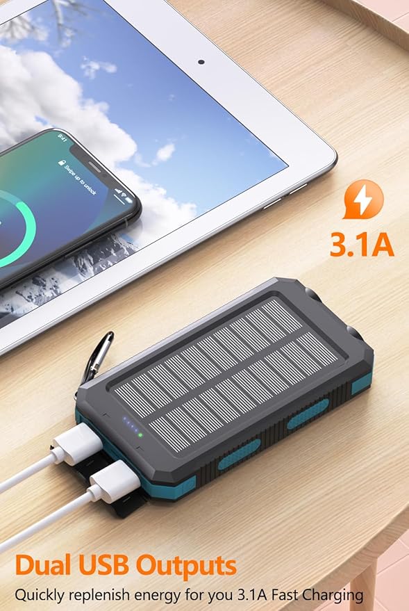 Power Bank 38800mAh Solar Portable Phone Charger with USB-C Fast Charging Battery Pack, with Compass LED Flashlight IP65 Waterproof, Compatible with iPhone, Samsung, iPad, Perfect for Outdoor, Camping