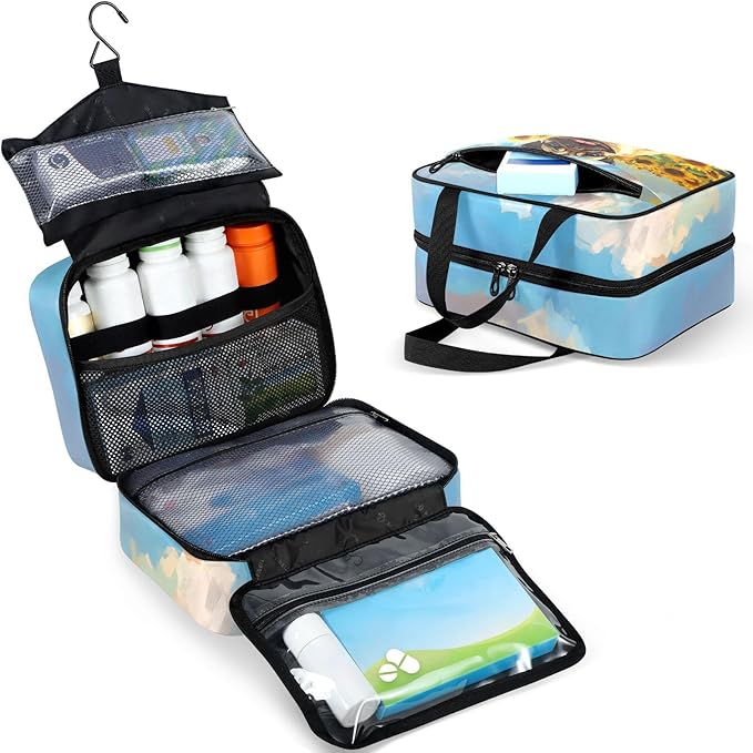 Fustylead Cute Sunflower Field Pug Dog Large Medical Storage Bag with Zipper Empty First Aid Bag Trauma Kit for Traveling Hiking Camping Backpacking