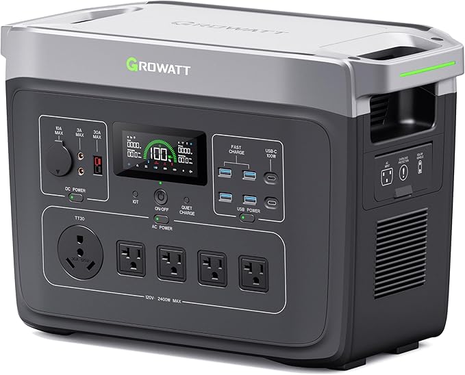 GROWATT Portable Power Station ,INFINITY 2000 Black Electric Solar Generator,2048Wh LifePO4 Battery,2400W AC Output for Home Use, Outdoor Camping, RVs and Emergency Backup(Solar Panel Optional)