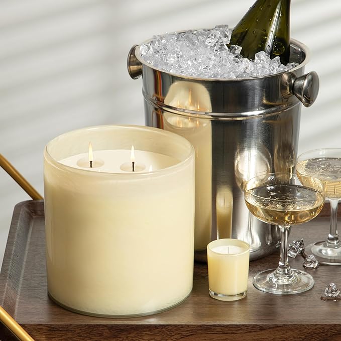 LAFCO New York Luxe 4-Wick Candle, Chamomile Lavender - 86 oz - 200-Hour Burn Time - Reusable, Hand Blown Glass Vessel - Made in The USA