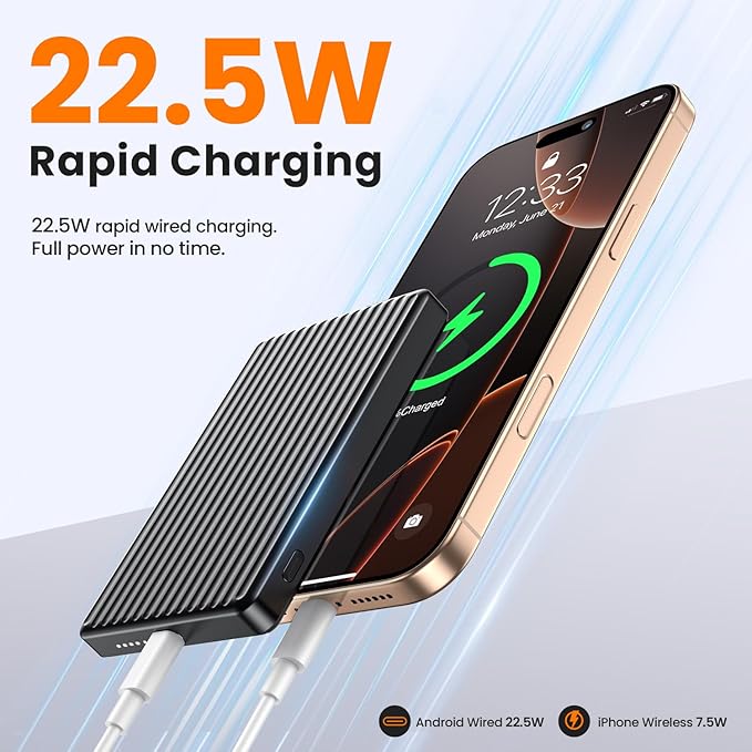 Magnetic Power Bank,Ultra Slim Wireless Portable Charger 10000mAh,20W PD Magnetic Power Bank Fast Charging,USB C in&Out Powerbank for iPhone 16/15/14/13/12 Pro Max