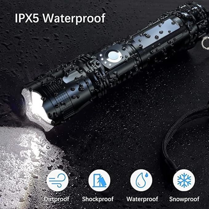 Rechargeable Flashlights High Lumens, 90000 Lumens Super Bright LED Flash Light, 5 Modes, IPX5 Waterproof Handheld Flash Light for Home, Emergencies, Camping