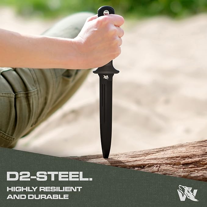 ODENWOLF W-Catcher Fixed Blade Knife with Sheath - Large Hunting-Knife made of D2 steel - Big Fixed Blade Knives with Non-Slip TPE Handle - Full Tang Survivalknife for Outdoor Activities