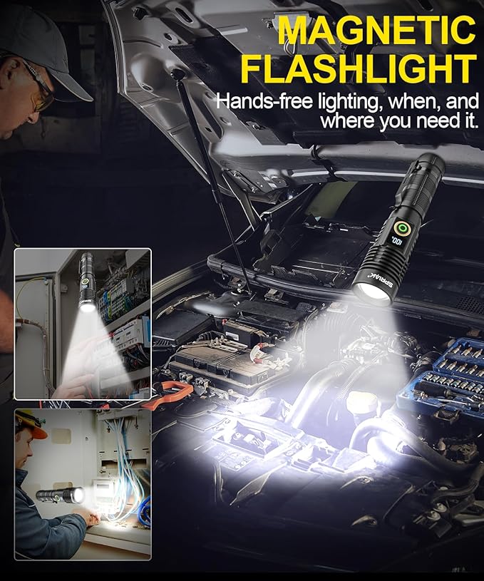 Rechargeable Flashlight High Lumens-Super Bright Magnetic Flash Light with Power Digital Display, Long Range,Dimmable,Waterproof,Pocket Handheld Tactical LED Flashlights for Emergency