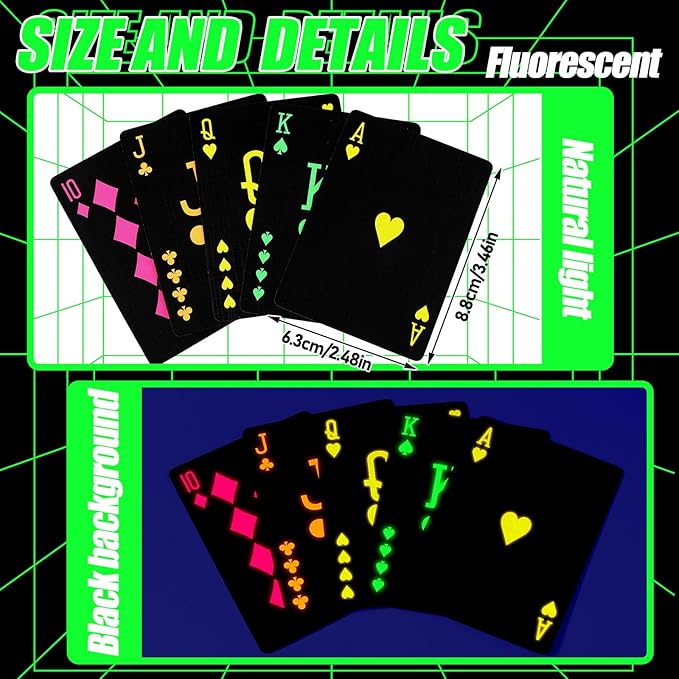 1 Pack Halloween UV Glow in The Dark Playing Cards Black Light Playing Cards Neon Fluorescent Deck Black Light Games for Casino Night Collectors Party Gift Accessories Birthday Supplies