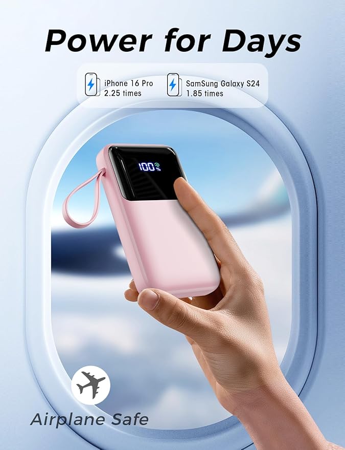 Power Bank, 15000mAh Portable Charger with Built in Cable, 22.5W Fast Charging, 6 Outputs, Slim Travel Essential Battery Pack with LED Display, Compatible with iPhone 16/15/14/13, Samsung, iPad, etc