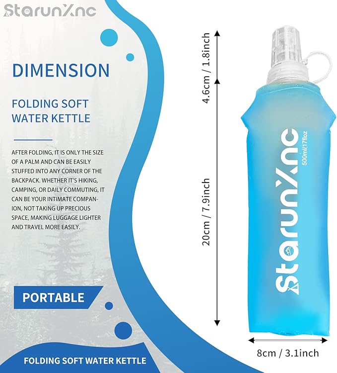 Hydration Soft Flask Running Water Bottle - Squeeze Water Bottles Portable Lightweight Foldable with Dust Cover