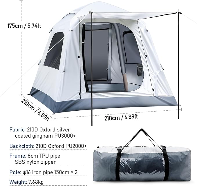 Automatic Inflatable Camping Tent,Easy Set up 3-4 Person Glamping Outdoor Air Blow Up Tents, Quick Setup Air Tent with a Built-in air Pump,Waterproof Inflatable House Tent for Adults