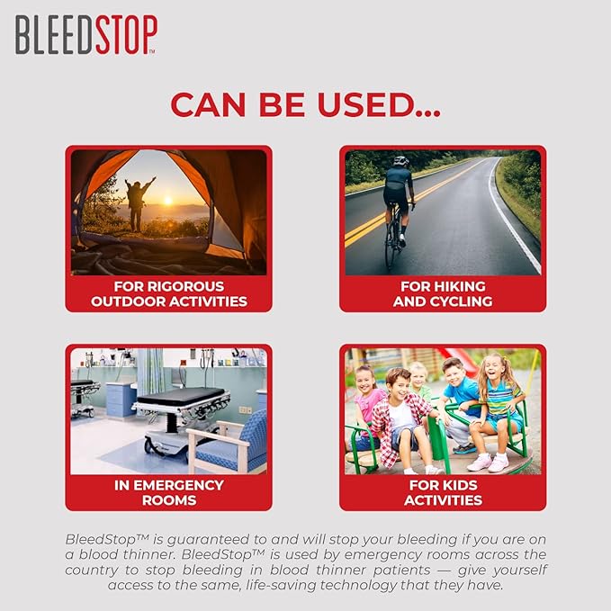 BleedStop™ First Aid Powder Strip for Blood Clotting, Trauma Kit, Blood Thinner Patients, Camping Safety, and Survival Equipment for Moderate to Severe Bleeding Wounds or Nosebleeds - 18g (Pack of 4)