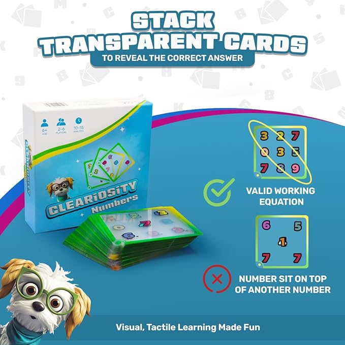 Numbers ??Transparent Number Cards & Math Games, Math Classroom Resource & Preschool Learning Activities for Kids Ages 6+, Early Childhood Educational Gift for Boys and Girls, 2-6 Players