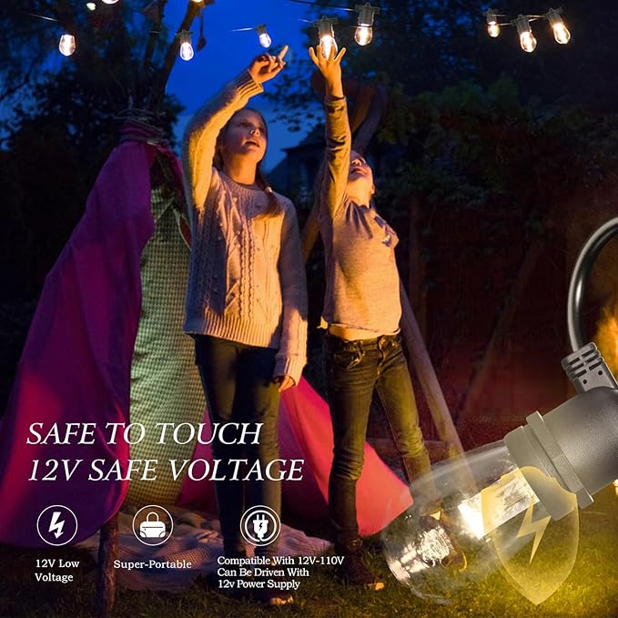 GANA 12V Low Voltage & Safe LED Outdoor String Lights,75FT 24 Shatterproof Bulbs, 2200K Warm White Pergola Lights for Your House's, Garden, Fence, Porch,Balcony,and Bistro