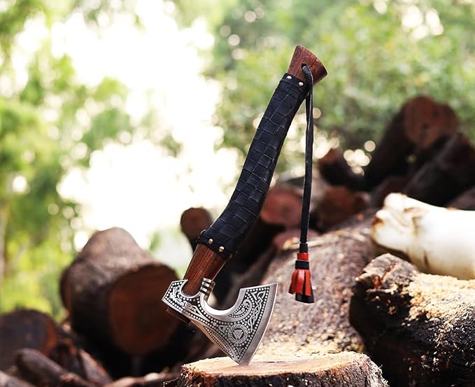 Handmade 17" Viking Axe with Sheath - Norse Medieval Axe | Nordic Style Hatchet | Decorative Collectible | Viking Gift for him | Birthday Anniversary Christmas (EBX-02)