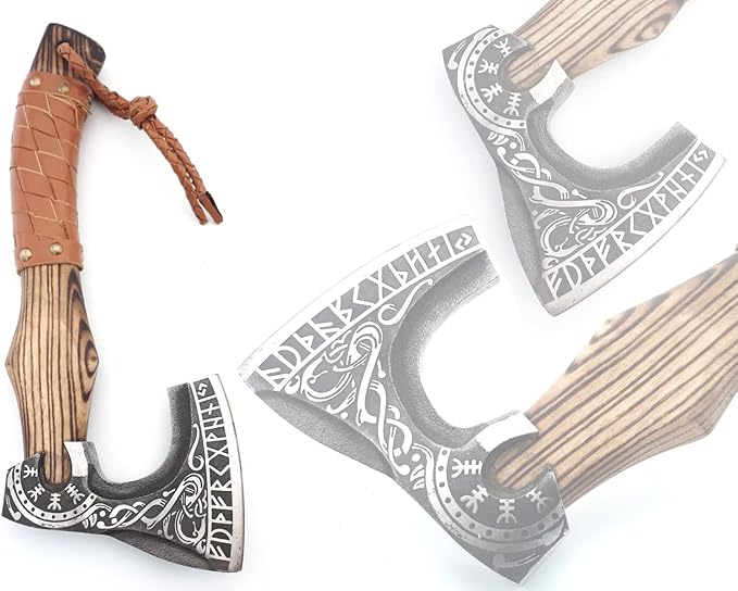 13??Inch Viking Axe- Ash Wood Handle Hatchets and Axes with Leather Wrap, Wood Splitting Axe, Camping Axe, Throwing Axes and Tomahawks - Gift for Father?™s Day, Husband(Rare Viking)