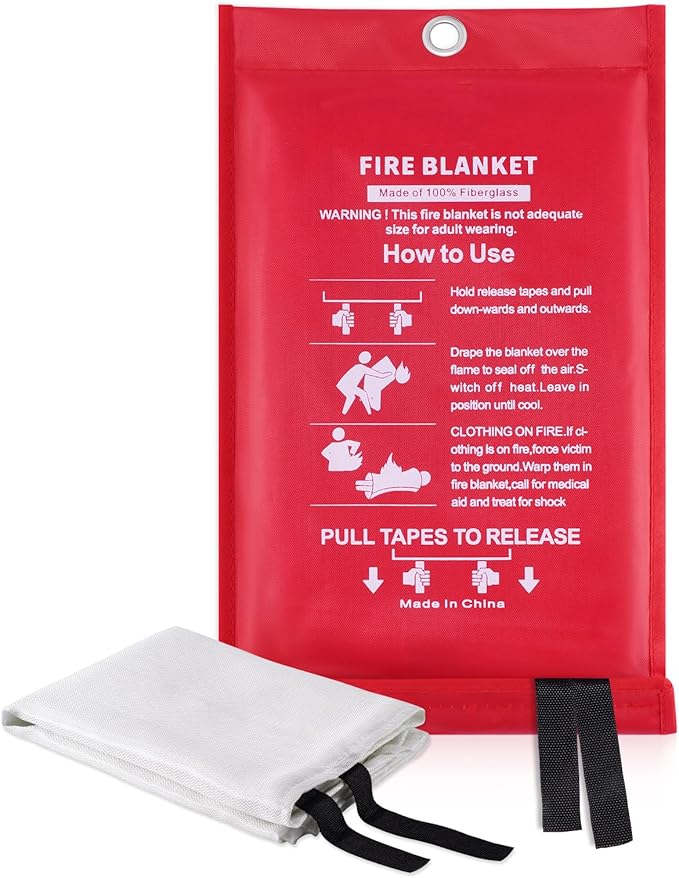 Fire Blanket for Home Emergency Survival ??Fiberglass Suspend Fire Flames Suspension Blankets for Home and Kitchen School Grill Garage House Warehouse Safety (1pc-FireBlankets)