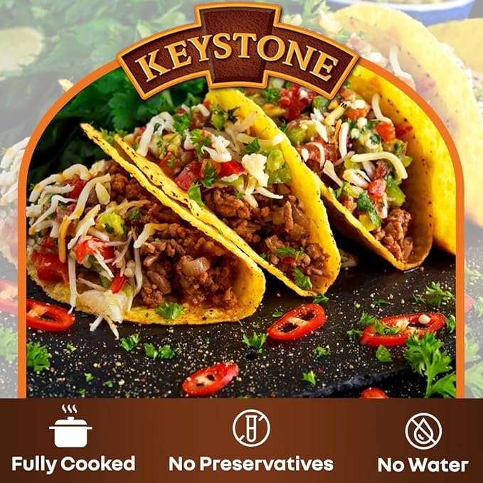 Keystone Meats All Natural Heat and Serve Ground Beef 14 oz – Fully Cooked Canned Meat – Ready to Eat – 5-Year Shelf Life – Pantry Staple for Everyday Meals, Emergency Survival Canned Food – Made in USA – Pack of 24
