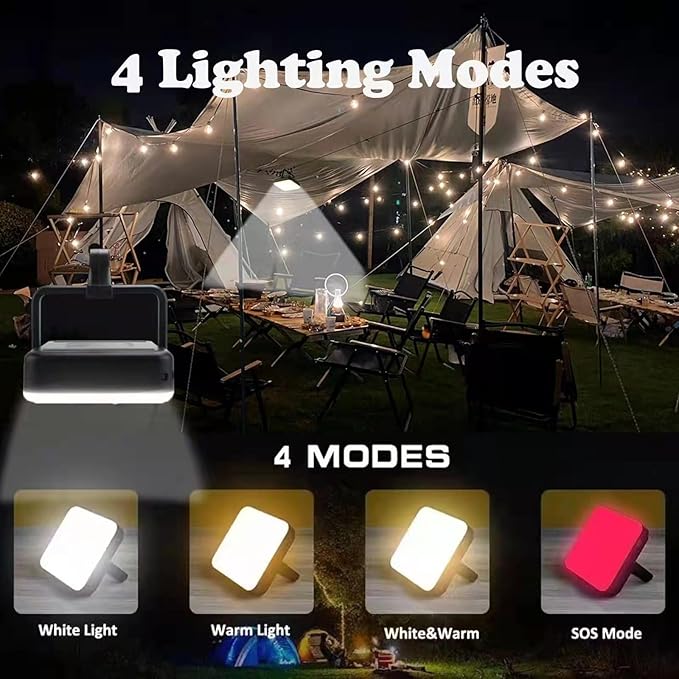 Tent Light for Vendor Booths, LED Portable Camping Lantern with 4 Lighting Modes, IPX4 Waterproof Camping Light, for Power Outages, Emergencies, Outdoors, Car Repairs