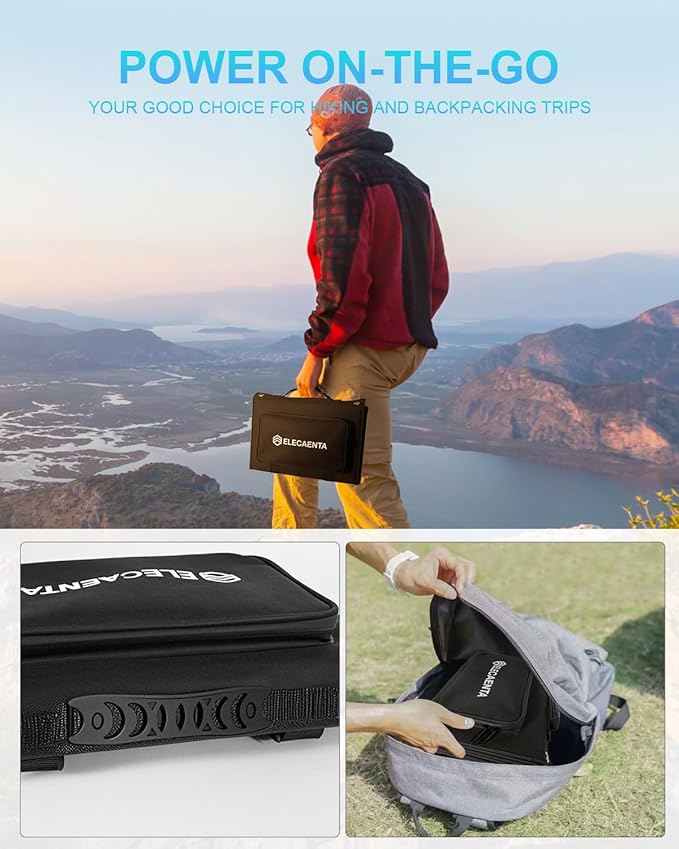 ELECAENTA 60W Portable Solar Panel, 45W USB C & QC 3.0 for Cellphone Tablet Camera Drones, 24% High Efficiency, Foldable Monocrystalline ETFE Solar Charger for Power Station Outdoors Camping RVs