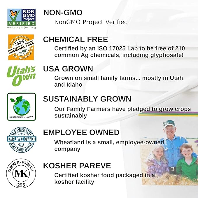 Wheatland Green Split Peas • Grown by Family Farmers in Utah/Idaho • 20 lb Bucket with Mylar liner • Non-GMO • Lab Tested Chemical-Free • Emergency Food Storage • 25 year Shelf Life • Premium Quality