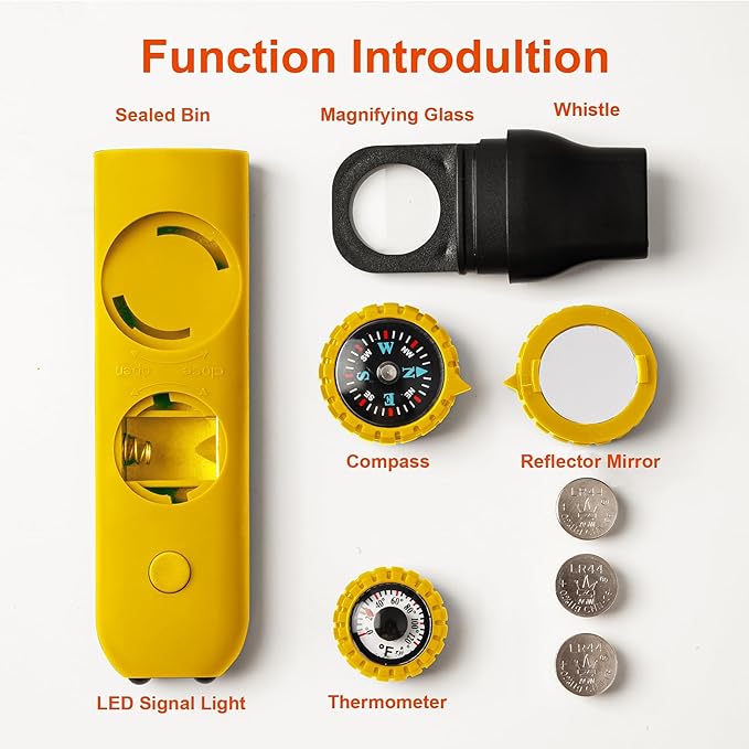 Emergency Survival Safety Whistle,Whistle for Kids with Lanyard,Compass,Thermometer,Ideal for Kayaking, Boating, Hiking, Camping, Climbing
