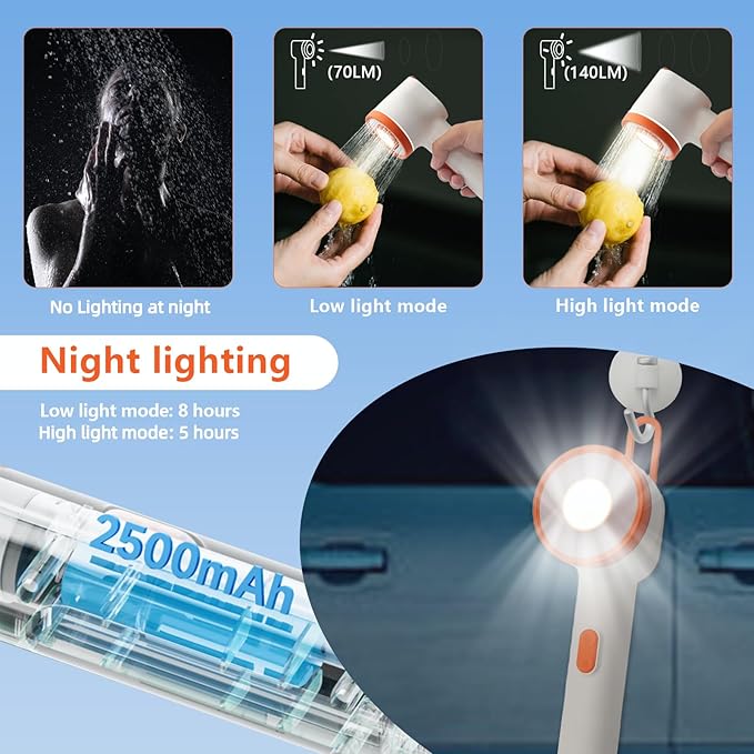 Portable Camping Shower with Light,2-in-1 Portable Shower for Camping,Carbon Filtration Shower,5 Gals Foldable Bucket, Rechargeable for Camping,Pet Bath,Gardening,Car Wash